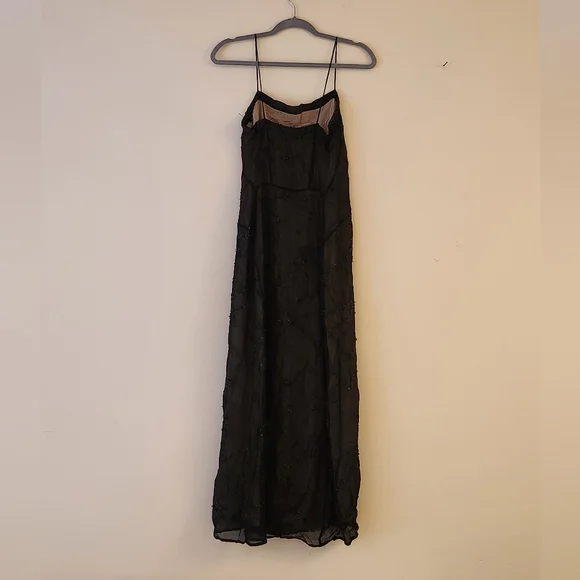 Narciso Rodriguez 100% Silk Beaded Black Slip Dress Midi Length Size 0 - Picture 2 of 7
